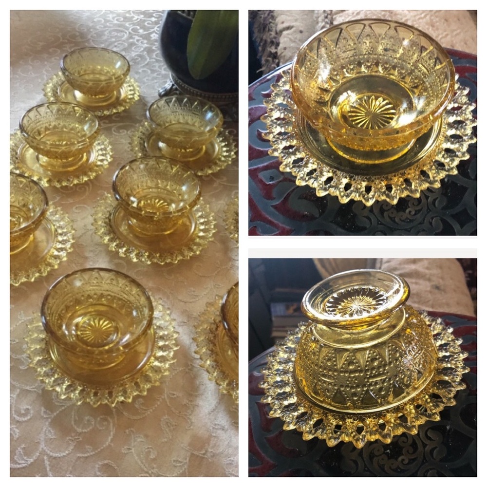 8-pc Set of Vintage Amber Glass Dessert Bowls & Plates - Picture 2 of 6